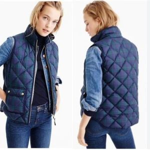 J Crew Diamond Quilt Down Puffer Vest Zipper Front Gingham Pattern Sz M